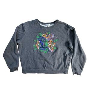 Carven Embroidered Crew Neck Long Sleeve Sweatshirt Women's Large Gray Cotton